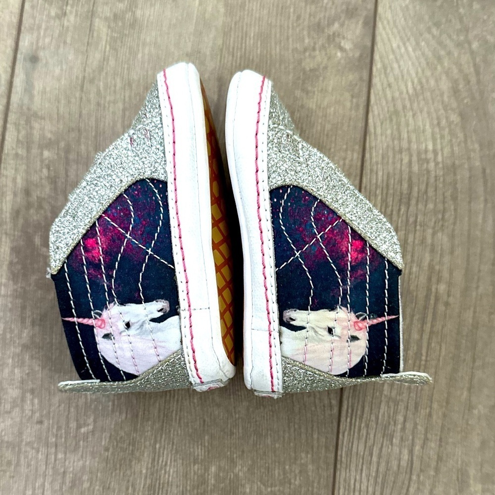 Vans Infant Baby Girl Unicorn Silver Glitter SK8-Hi Crib Sneakers Shoes Size 3